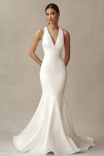Ivory Mermaid Long Chiffon Engagement Dress